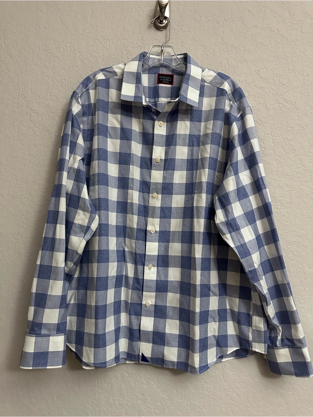 UNTUCKit Rian WF Blue & White Checkered L/S Button Down XL